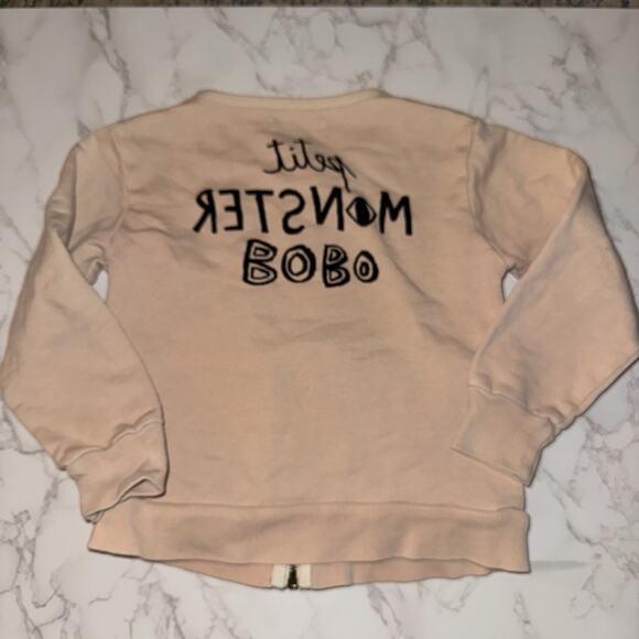 Bobo Choses Girls Pink Full Zip Graphic Top Long Sleeve 4-5 Petite Monster Spain - Picture 5 of 6